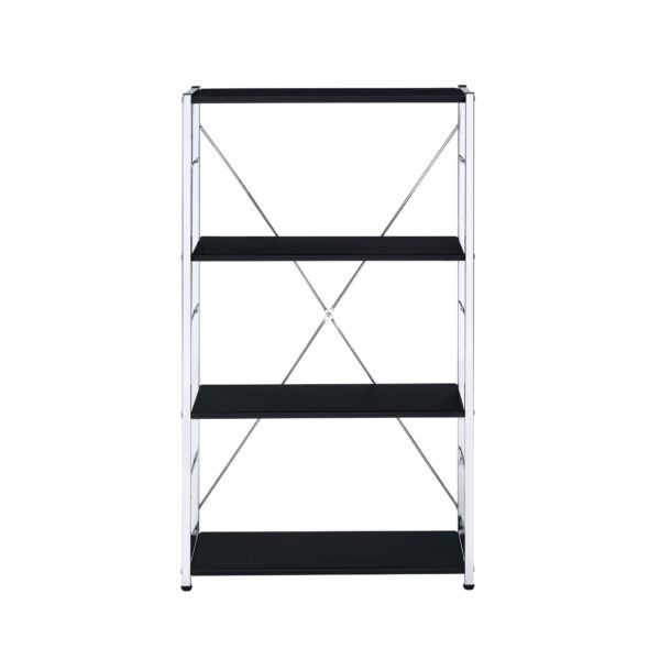 Black And Silver Metal Four Tier Etagere Bookcase