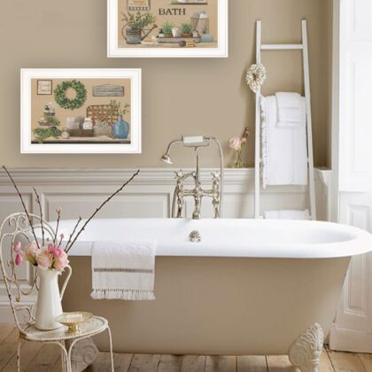 Set Of Two Bath Time 1 White Framed Print Bathroom Wall Art