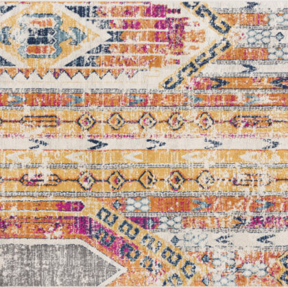 6' X 9' Orange And Ivory Southwestern Dhurrie Area Rug