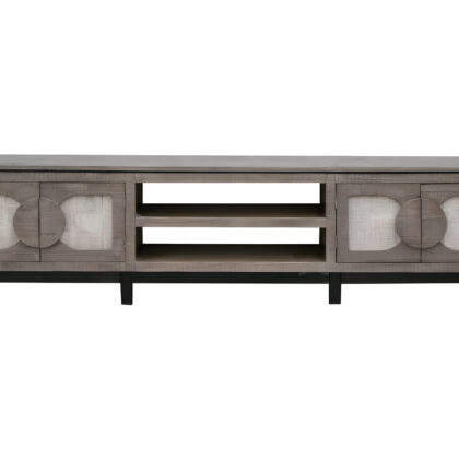 93" Gray Solid Wood Cabinet Enclosed Storage Distressed TV Stand
