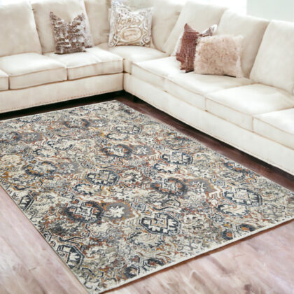 5' x 8' Rust Oriental Distressed Area Rug With Fringe