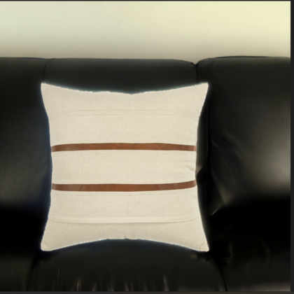 20" X 20" Ivory and Brown Striped Cotton Blend Zippered Pillow