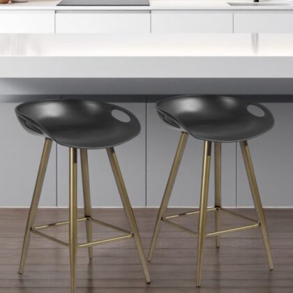Set of Two 24" Black And Bronze Steel Backless Counter Height Bar Chairs
