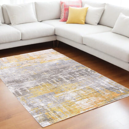 8' x 11' Gray and Yellow Abstract Non Skid Area Rug
