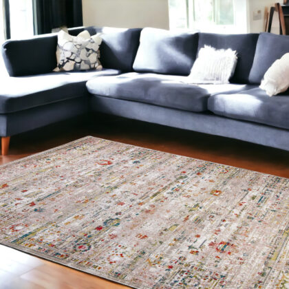 7' x 9' Gray and Brown Oriental Non Skid Area Rug