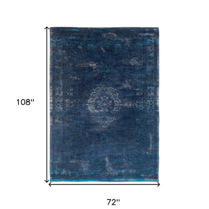7' x 9' Blue and Gray Medallion Non Skid Area Rug