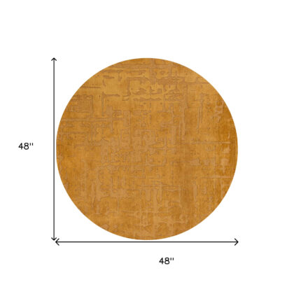5' Yellow Round Abstract Non Skid Area Rug