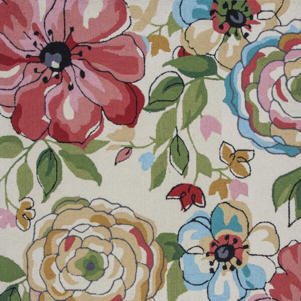 3'X5' Beige Hand Hooked Oversized Floral Indoor Area Rug