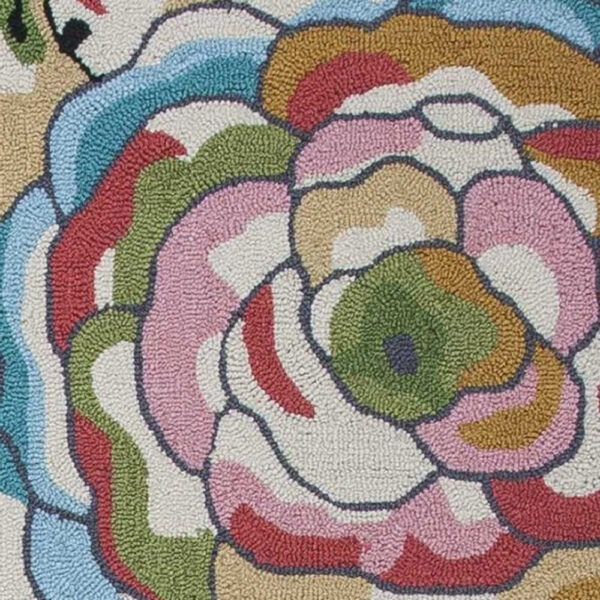3'X5' Beige Hand Hooked Oversized Floral Indoor Area Rug