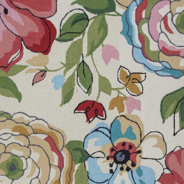 3'X5' Beige Hand Hooked Oversized Floral Indoor Area Rug