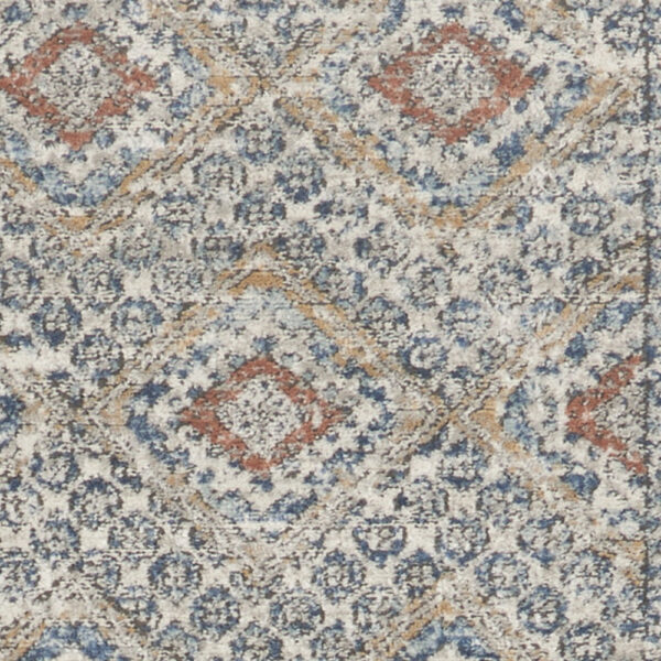 2' X 8' Grey Ivory And Blue Southwestern Power Loom Non Skid Runner Rug