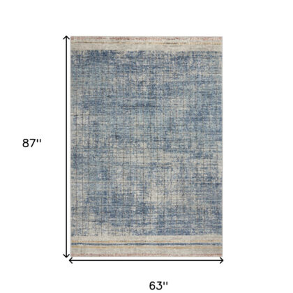 5' X 7' Blue Abstract Power Loom Distressed Non Skid Area Rug