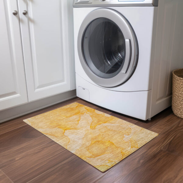 2' X 3' Orange Abstract Washable Non Skid Indoor Outdoor Area Rug