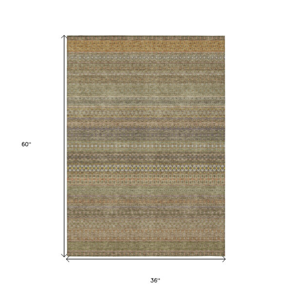 3' X 5' Khaki Striped Washable Non Skid Indoor Outdoor Area Rug