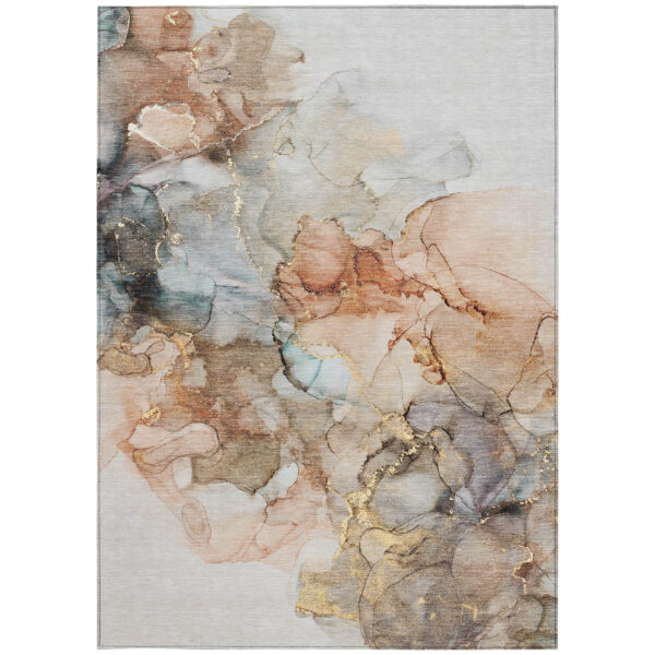 5' X 8' Beige Abstract Washable Non Skid Indoor Outdoor Area Rug