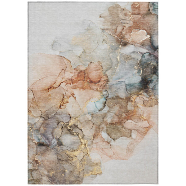 5' X 8' Beige Abstract Washable Non Skid Indoor Outdoor Area Rug