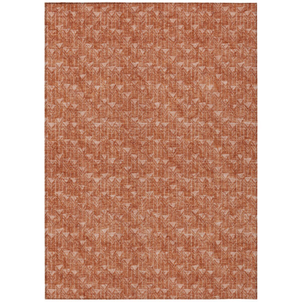 5' X 8' Terra Cotta Geometric Washable Non Skid Indoor Outdoor Area Rug