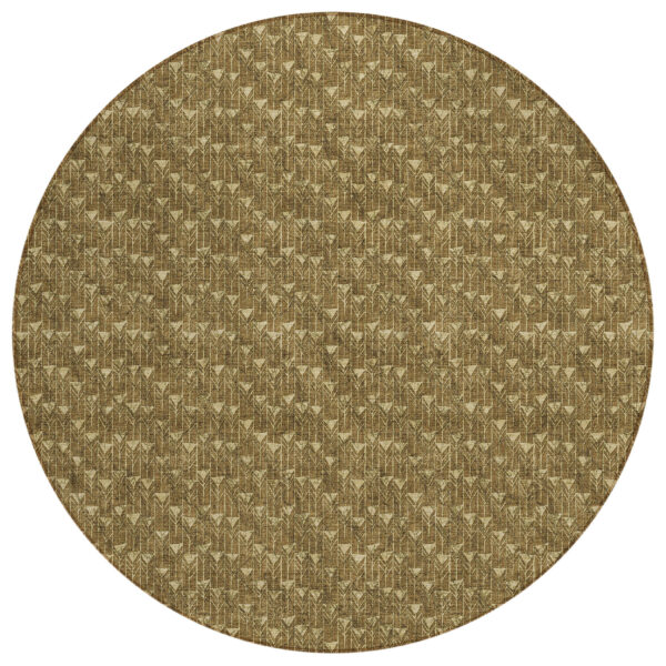 8' Round Brown Round Geometric Washable Non Skid Indoor Outdoor Area Rug