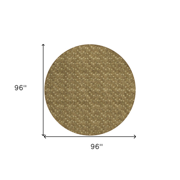8' Round Brown Round Geometric Washable Non Skid Indoor Outdoor Area Rug