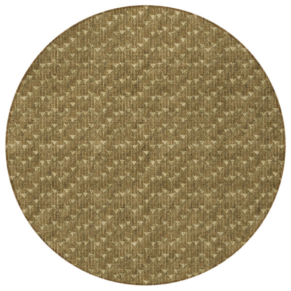 8' Round Brown Round Geometric Washable Non Skid Indoor Outdoor Area Rug