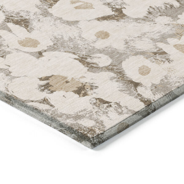 5' X 8' Khaki Floral Washable Non Skid Indoor Outdoor Area Rug