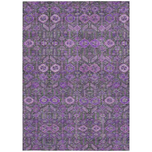 9' X 12' Purple and Green Floral Washable Non Skid Indoor Outdoor Area Rug