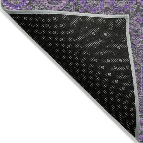 9' X 12' Purple and Green Floral Washable Non Skid Indoor Outdoor Area Rug