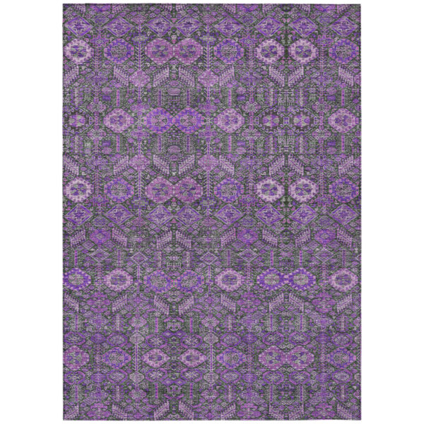 9' X 12' Purple and Green Floral Washable Non Skid Indoor Outdoor Area Rug