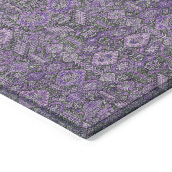 9' X 12' Purple and Green Floral Washable Non Skid Indoor Outdoor Area Rug
