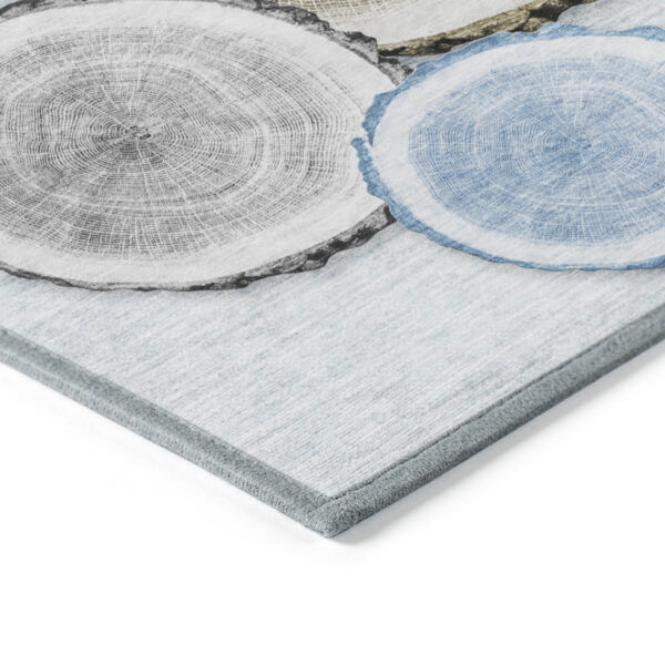 8' Runner Blue Gold and Gray Faux Bois Washable Non Skid Indoor Outdoor Runner Rug