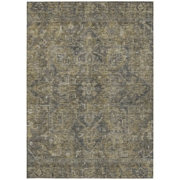 5' X 8' Dark Moss Green and Gray Oriental Washable Non Skid Indoor Outdoor Area Rug