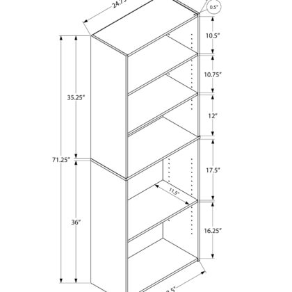 Taupe Wood Adjustable Five Tier Bookcase