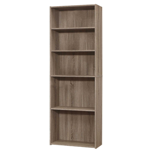 Taupe Wood Adjustable Five Tier Bookcase