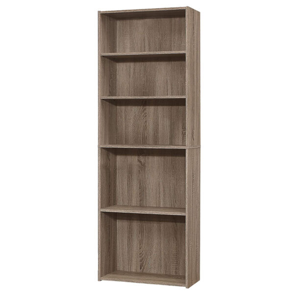 Taupe Wood Adjustable Five Tier Bookcase