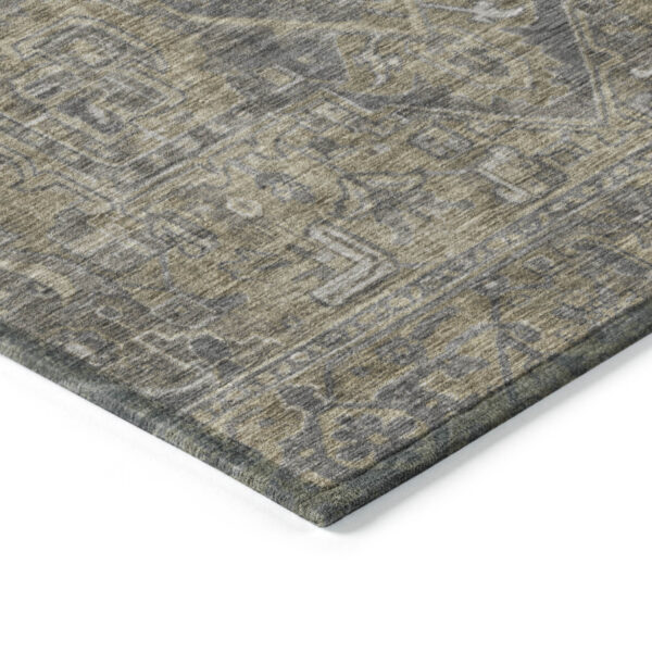 5' X 8' Dark Moss Green and Gray Oriental Washable Non Skid Indoor Outdoor Area Rug