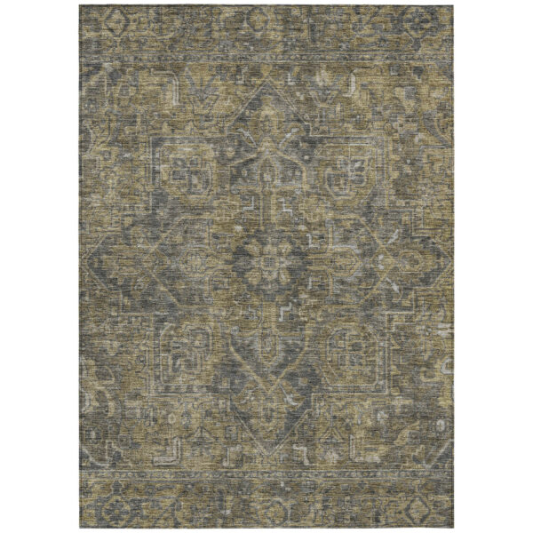 5' X 8' Dark Moss Green and Gray Oriental Washable Non Skid Indoor Outdoor Area Rug
