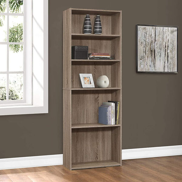 Taupe Wood Adjustable Five Tier Bookcase