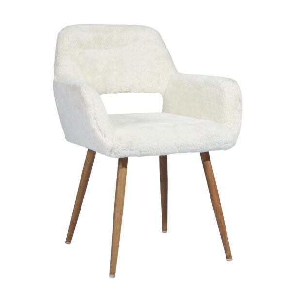 23" White And Brown Faux Fur Arm Chair