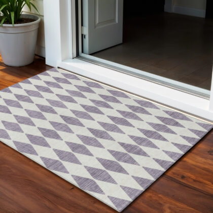 3' X 5' Purple And Lilac Geometric Washable Indoor Outdoor Area Rug