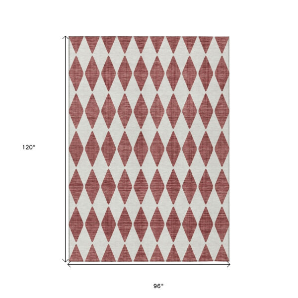 8' X 10' Burgundy Geometric Washable Indoor Outdoor Area Rug