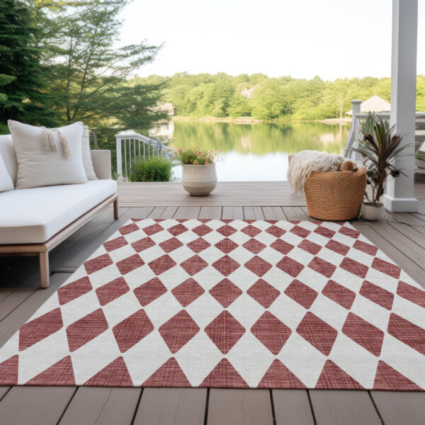 8' X 10' Burgundy Geometric Washable Indoor Outdoor Area Rug