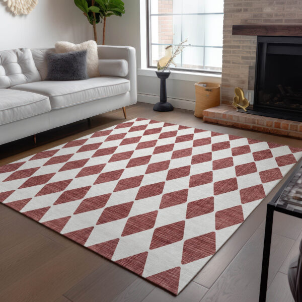 8' X 10' Burgundy Geometric Washable Indoor Outdoor Area Rug