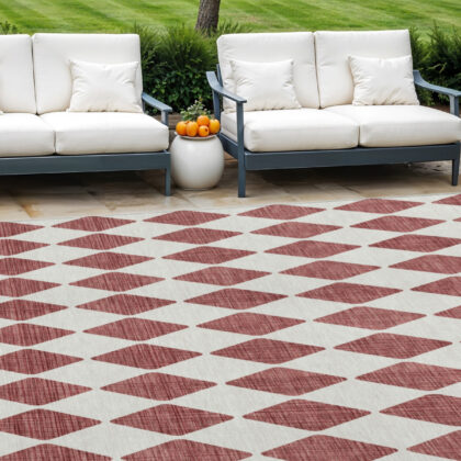 8' X 10' Burgundy Geometric Washable Indoor Outdoor Area Rug