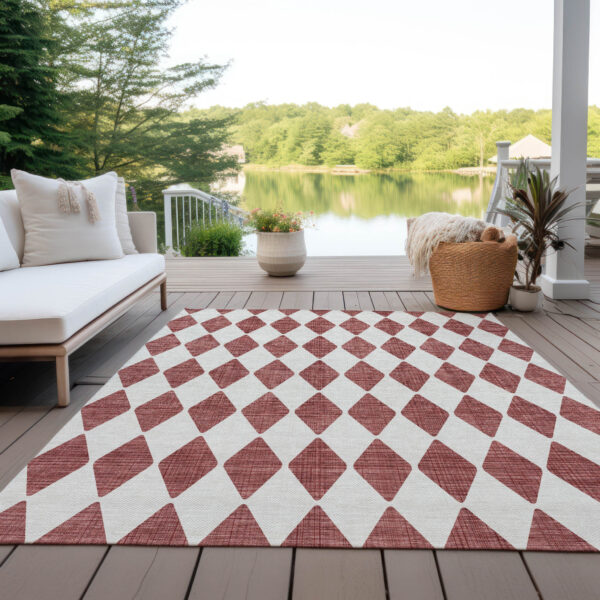 8' X 10' Burgundy Geometric Washable Indoor Outdoor Area Rug