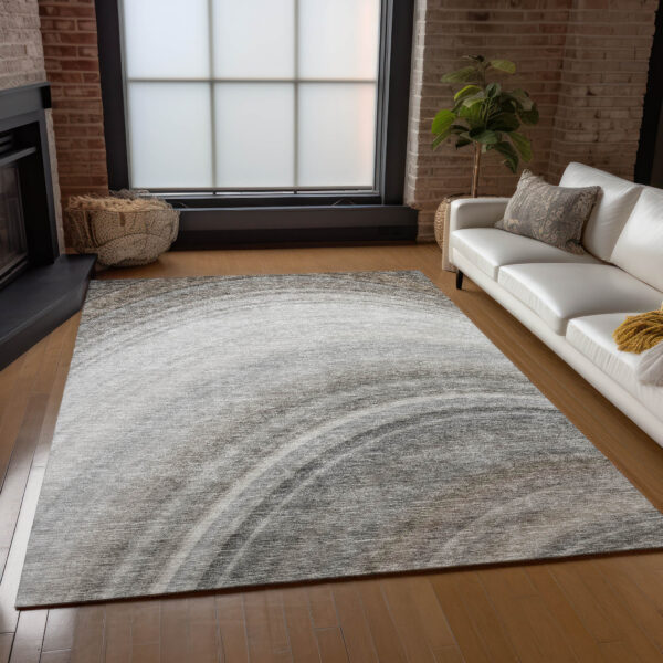 8' X 10' Gray Silver And Beige Abstract Washable Indoor Outdoor Area Rug
