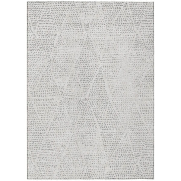 8' X 10' Silver And Ivory Geometric Washable Indoor Outdoor Area Rug