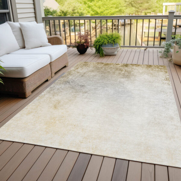 9' X 12' Taupe Beige And Ivory Ombre Washable Indoor Outdoor Area Rug