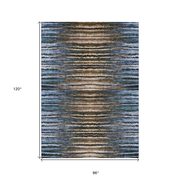 8' X 10' Blue Brown And Sky Blue Striped Washable Indoor Outdoor Area Rug