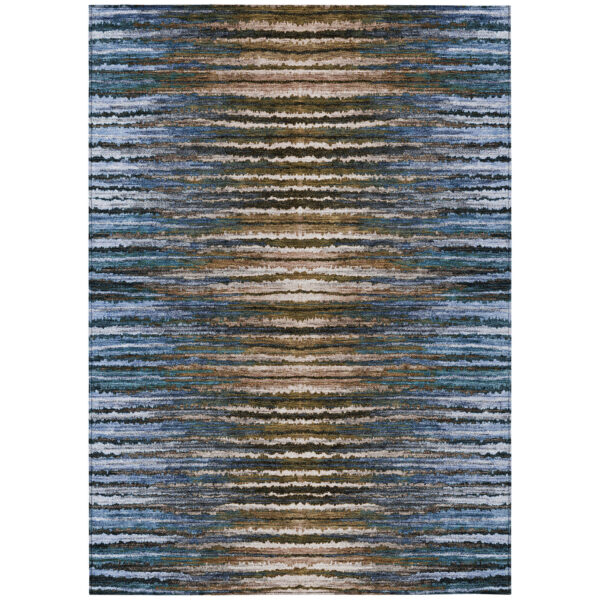 8' X 10' Blue Brown And Sky Blue Striped Washable Indoor Outdoor Area Rug