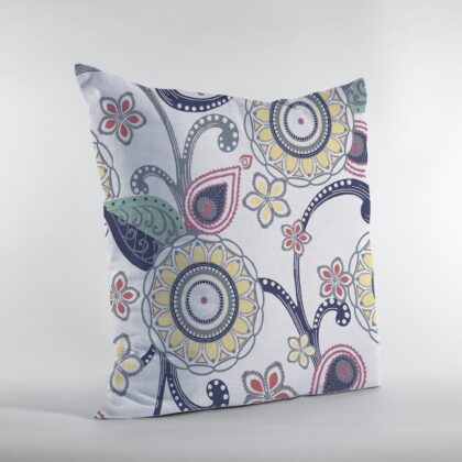 16” White Yellow Floral Suede Zippered Throw Pillow